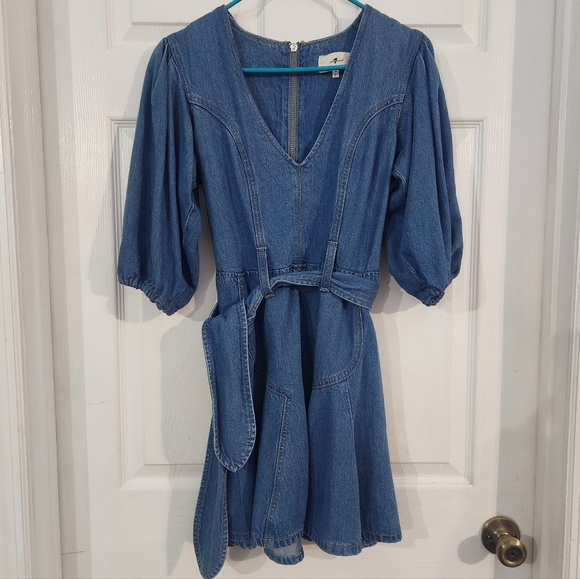 7 For All Mankind Blue Denim Mini Dress - Picture 5 of 16